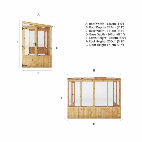 8'2 X 4'4 (2.49x1.32m) Mercia 84 Wooden Lean-To Greenhouse 5 8'2 X 4'4 (2.49x1.32m) Mercia 84 Wooden Lean-To Greenhouse - Image 3