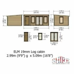Shire Elm 5.1m X 3m Log Cabin With Side Shed (19mm) 25 Shire Elm 5.1m X 3m Log Cabin With Side Shed (19mm) -Garden Supplies Sales Shop 04 elma1017l19 1aa elm drawing1 min