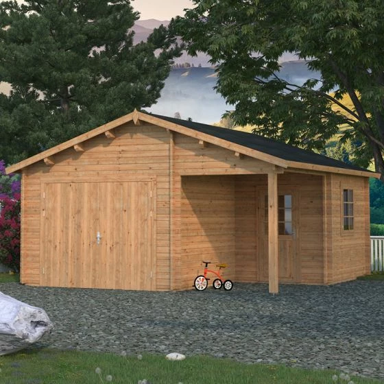 Palmako Roger 5.1m X 5.5m Log Cabin Garage (44mm) - Double Doors 4 Palmako Roger 5.1m X 5.5m Log Cabin Garage (44mm) - Double Doors - Image 2
