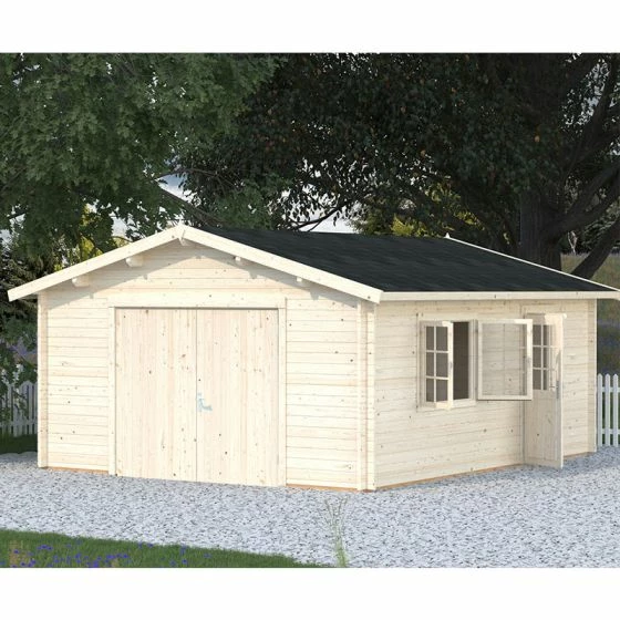 Palmako Roger 4.5m X 5.5m Extra Wide Log Cabin Single Garage (44mm) - Double Doors 2 Palmako Roger 4.5m X 5.5m Extra Wide Log Cabin Single Garage (44mm) - Double Doors