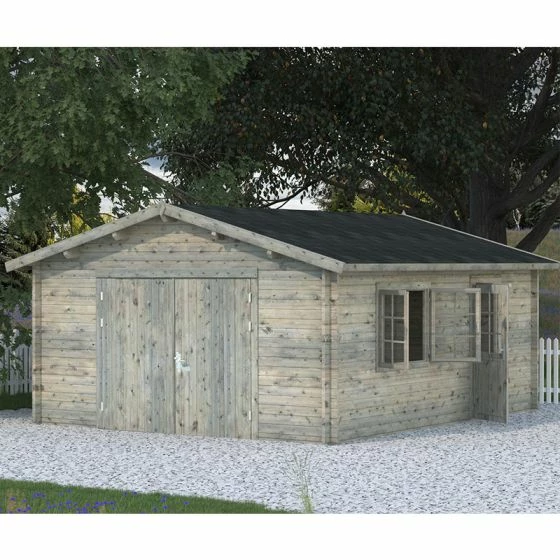 Palmako Roger 4.5m X 5.5m Extra Wide Log Cabin Single Garage (44mm) - Double Doors 3 Palmako Roger 4.5m X 5.5m Extra Wide Log Cabin Single Garage (44mm) - Double Doors - Image 2
