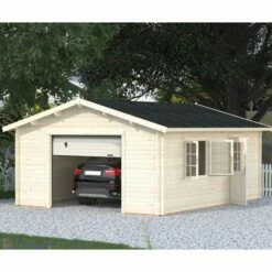 Palmako Roger 4.5m X 5.5m Extra Wide Log Cabin Single Garage (44mm) - Up And Over Door