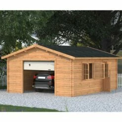 Palmako Roger 4.5m X 5.5m Extra Wide Log Cabin Single Garage (44mm) - Up And Over Door 17 Palmako Roger 4.5m X 5.5m Extra Wide Log Cabin Single Garage (44mm) - Up And Over Door -Garden Supplies Sales Shop 102502 insitu2 min