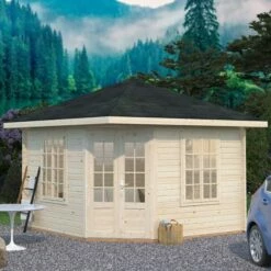 Palmako Melanie 3.5m X 3.5m Corner Log Cabin Summer House (44mm) 26 Palmako Melanie 3.5m X 3.5m Corner Log Cabin Summer House (44mm) -Garden Supplies Sales Shop 103732 palmako melanie 3 5 x 3 5m corner summerhouse insitu1 min
