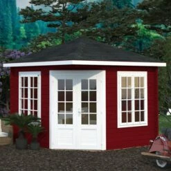 Palmako Melanie 3.5m X 3.5m Corner Log Cabin Summer House (44mm) 24 Palmako Melanie 3.5m X 3.5m Corner Log Cabin Summer House (44mm) -Garden Supplies Sales Shop 103732 palmako melanie 3 5 x 3 5m corner summerhouse insitu2 min