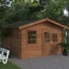 Palmako Valentine 3.6m X 3.2m Premium Log Cabin Shed (28mm) 1 Palmako Valentine 3.6m X 3.2m Premium Log Cabin Shed (28mm) -Garden Supplies Sales Shop 109527 insitu min 1