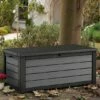 5'1 X 2'4 Keter Brushed Plastic Garden Storage Box - Brown (1.55m X 0.72m) 1 5'1 X 2'4 Keter Brushed Plastic Garden Storage Box - Brown (1.55m X 0.72m) -Garden Supplies Sales Shop 247052 keter brushed plastic storage box insitu min 1