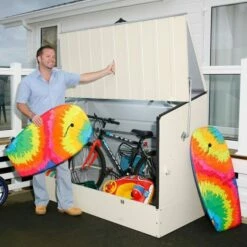 6'4 X 2'9 Trimetals Metal Bike Shed - Cream (1.95m X 0.88m) 10 6'4 X 2'9 Trimetals Metal Bike Shed - Cream (1.95m X 0.88m) -Garden Supplies Sales Shop 3130100 trimetals metal bike shed cream insitu3 min