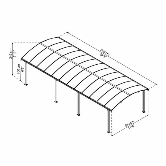 12' X 28' Palram Canopia Arcadia 8500 Grey Metal Carport (3.59m X 8.58m) 5 12' X 28' Palram Canopia Arcadia 8500 Grey Metal Carport (3.59m X 8.58m) - Image 3