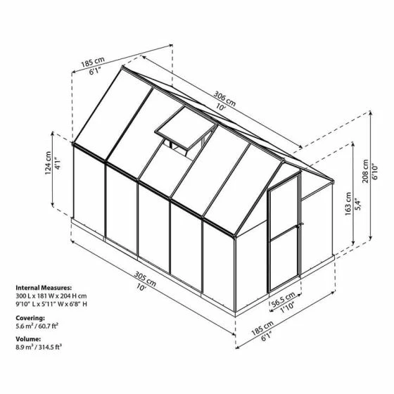 6' X 10' Palram Canopia Mythos Grey Greenhouse (1.85m X 3.06m) 5 6' X 10' Palram Canopia Mythos Grey Greenhouse (1.85m X 3.06m) - Image 3