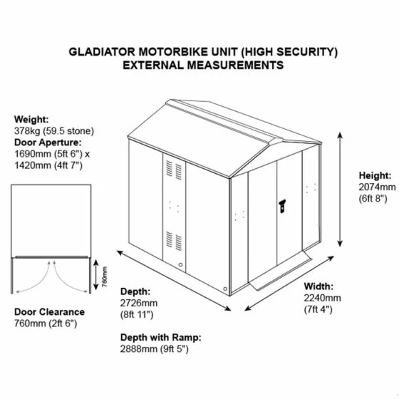 7'4 X 8'11 Asgard Gladiator Motorbike Garage (2.24m X 2.72m) 4 7'4 X 8'11 Asgard Gladiator Motorbike Garage (2.24m X 2.72m) - Image 2