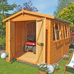 10' X 10' Shire Bison Heavy Duty Double Door Wooden Workshop (3.16m X 3.21m)