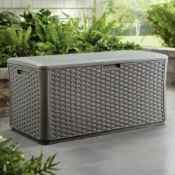 4'7 X 2'5 Suncast 507 Litre Ratten-effect Plastic Storage Box - Stoney Grey (1.4m X 0.73m)