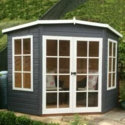 7'5x7'5 Shire Hampton Traditional Corner Wooden Summer House 29 7'5x7'5 Shire Hampton Traditional Corner Wooden Summer House -Garden Supplies Sales Shop hampton in situ edit