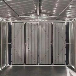 10' X 15' Globel Anthracite Grey Double Door Metal Garage (3.07m X 4.64m) 30 10' X 15' Globel Anthracite Grey Double Door Metal Garage (3.07m X 4.64m) -Garden Supplies Sales Shop lotus10x15utag 10x15 lotus grey metal garage close up9 min 1