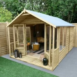 New Release 3 8' X 12' Forest Oakley 25yr Guarantee Double Door Apex Summer House (2.61m X 3.60m)