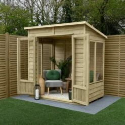 New Release 17 6' X 4' Forest Oakley 25yr Guarantee Double Door Pent Summer House (1.98m X 1.39m)