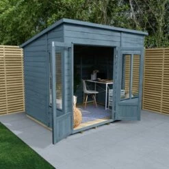 8' X 6' Forest Oakley 25yr Guarantee Double Door Pent Summer House (2.51m X 2.03m) 24 8' X 6' Forest Oakley 25yr Guarantee Double Door Pent Summer House (2.51m X 2.03m) -Garden Supplies Sales Shop oppsum86ddm blue 1