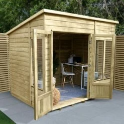 8' X 6' Forest Oakley 25yr Guarantee Double Door Pent Summer House (2.51m X 2.03m) 17 8' X 6' Forest Oakley 25yr Guarantee Double Door Pent Summer House (2.51m X 2.03m) -Garden Supplies Sales Shop oppsum86ddm forest 8x6 oakley pent summerhouse insitu min 1