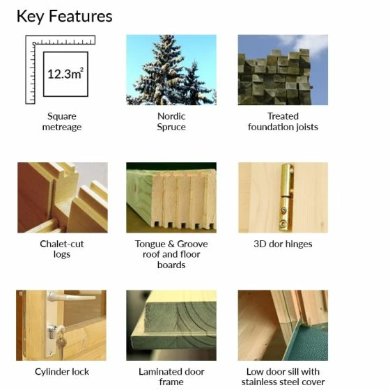 Palmako Sally 3.9m X 3.9m Log Cabin Garden Room (44mm) 9 Palmako Sally 3.9m X 3.9m Log Cabin Garden Room (44mm) - Image 7