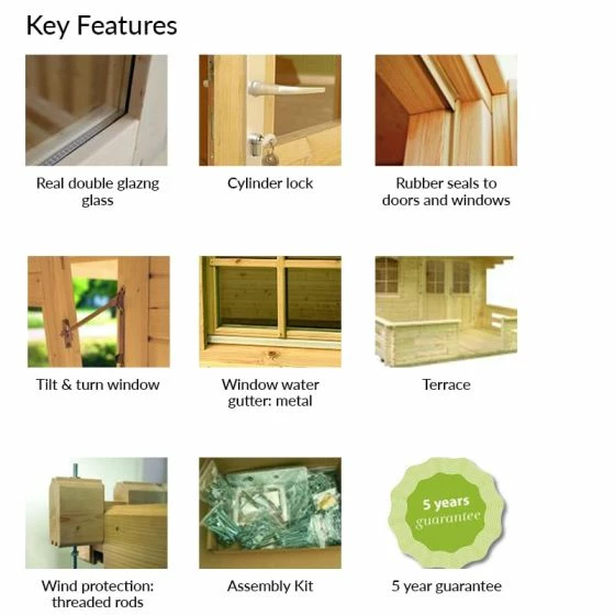 Palmako Sandra 7.5m X 4.8m Log Cabin Summer House (44mm) 12 Palmako Sandra 7.5m X 4.8m Log Cabin Summer House (44mm) - Image 10