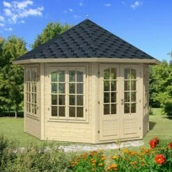 Palmako Veronica 3.4m X 3.4m Octagonal Summer House Log Cabin (34mm) - 7 Windows
