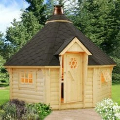 Palmako Eva 3.8m X 3.8m Corner Log Cabin BBQ Hut - Barbecue Hut (44mm)