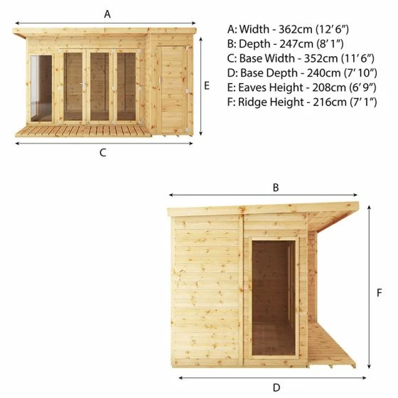 12' X 8' Mercia Premium Summer House With Side Shed (3.69m X 2.41m) 5 12' X 8' Mercia Premium Summer House With Side Shed (3.69m X 2.41m) - Image 3