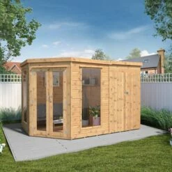 11' X 7' Mercia Corner Shiplap Wooden Garden Summer House With Side Shed (3.2m X 2.1m) 22 11' X 7' Mercia Corner Shiplap Wooden Garden Summer House With Side Shed (3.2m X 2.1m) -Garden Supplies Sales Shop si 003 001 0064 11x7 corner summerhouse with side shed insitu1 min