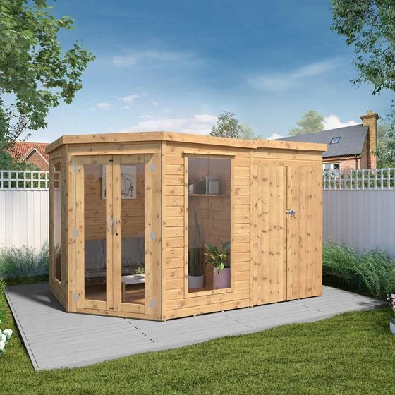 11' X 7' Mercia Corner Shiplap Wooden Garden Summer House With Side Shed (3.2m X 2.1m) 5 11' X 7' Mercia Corner Shiplap Wooden Garden Summer House With Side Shed (3.2m X 2.1m) - Image 3