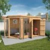 11' X 7' Mercia Corner Shiplap Wooden Garden Summer House With Side Shed (3.2m X 2.1m) 2 11' X 7' Mercia Corner Shiplap Wooden Garden Summer House With Side Shed (3.2m X 2.1m) -Garden Supplies Sales Shop si 003 001 0064 11x7 corner summerhouse with side shed insitu2 min