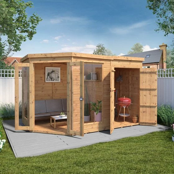 11' X 7' Mercia Corner Shiplap Wooden Garden Summer House With Side Shed (3.2m X 2.1m) 3 11' X 7' Mercia Corner Shiplap Wooden Garden Summer House With Side Shed (3.2m X 2.1m)