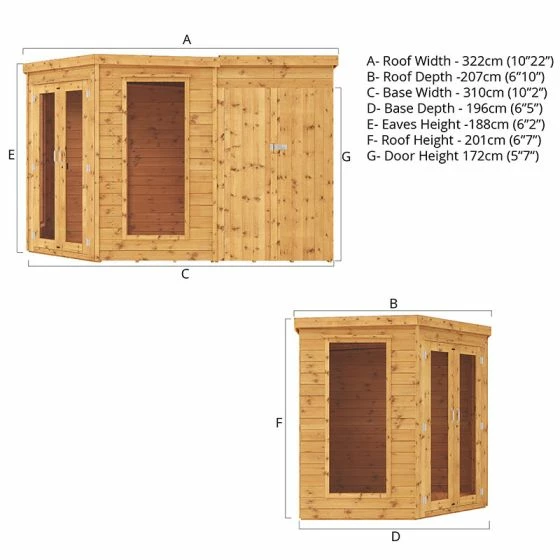 11' X 7' Mercia Corner Shiplap Wooden Garden Summer House With Side Shed (3.2m X 2.1m) 6 11' X 7' Mercia Corner Shiplap Wooden Garden Summer House With Side Shed (3.2m X 2.1m) - Image 4