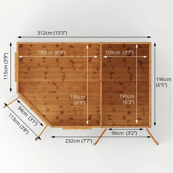 11' X 7' Mercia Corner Shiplap Wooden Garden Summer House With Side Shed (3.2m X 2.1m) 7 11' X 7' Mercia Corner Shiplap Wooden Garden Summer House With Side Shed (3.2m X 2.1m) - Image 5