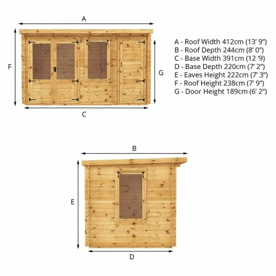 Mercia Visby 4.1m X 2.4m Pent Log Cabin With Side Shed (19mm) 5 Mercia Visby 4.1m X 2.4m Pent Log Cabin With Side Shed (19mm) - Image 3