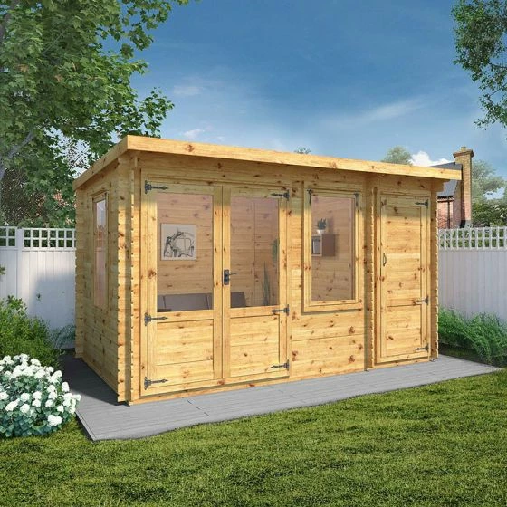 Mercia Visby 4.1m X 2.4m Pent Log Cabin With Side Shed (19mm) 3 Mercia Visby 4.1m X 2.4m Pent Log Cabin With Side Shed (19mm)