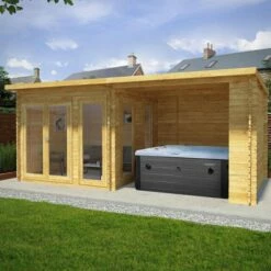 Mercia Studio 6m X 3m Pent Log Cabin With Outdoor Area (28mm) - Double Glazed