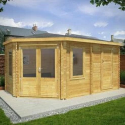 Mercia 5m X 3m Corner Log Cabin Plus Side Shed (44mm) – Double Glazed