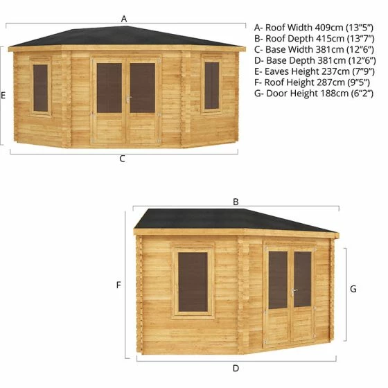 Mercia 4m X 4m Corner Log Cabin (44mm) - Double Glazed 5 Mercia 4m X 4m Corner Log Cabin (44mm) - Double Glazed - Image 3
