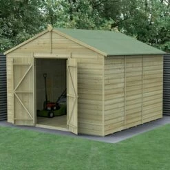 10' X 10' Forest Beckwood 25yr Guarantee Shiplap Pressure Treated Windowless Double Door Apex Wooden Shed (3.21m X 3.01m)