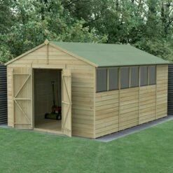 15' X 10' Forest Beckwood 25yr Guarantee Shiplap Pressure Treated Double Door Apex Wooden Shed (4.48m X 3.21m)