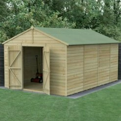 15' X 10' Forest Beckwood 25yr Guarantee Shiplap Pressure Treated Windowless Double Door Apex Wooden Shed (4.48m X 3.21m)