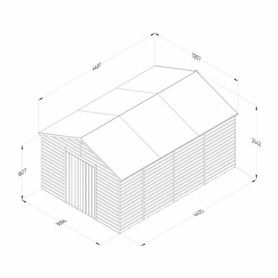 15' X 10' Forest Beckwood 25yr Guarantee Shiplap Pressure Treated Windowless Double Door Apex Wooden Shed (4.48m X 3.21m) 6 15' X 10' Forest Beckwood 25yr Guarantee Shiplap Pressure Treated Windowless Double Door Apex Wooden Shed (4.48m X 3.21m) - Image 4