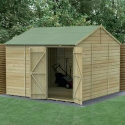 10' X 10' Forest Beckwood 25yr Guarantee Shiplap Pressure Treated Windowless Double Door Reverse Apex Wooden Shed (3.21m X 3.01m)