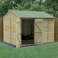 10' X 8' Forest Beckwood 25yr Guarantee Shiplap Pressure Treated Windowless Double Door Reverse Apex Wooden Shed (3.01m X 2.61m)