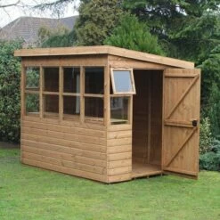 10' X 6' Traditional Shiplap Sun Pent 6' Gable Wooden Garden Shed (3.05m X 1.83m) 20 10' X 6' Traditional Shiplap Sun Pent 6' Gable Wooden Garden Shed (3.05m X 1.83m) -Garden Supplies Sales Shop sun pent sheds insitu4 min 3