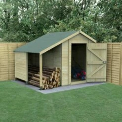 8' X 6' Forest Timberdale 25yr Guarantee Tongue & Groove Pressure Treated Windowless Apex Shed With Logstore (2.5m X 1.83m)