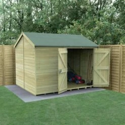 10' X 8' Forest Timberdale 25yr Guarantee Tongue & Groove Pressure Treated Windowless Double Door Reverse Apex Shed (3.06m X 2.52m)