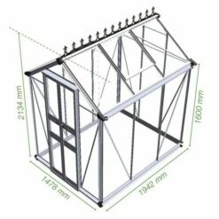 4' X 6' Halls Cotswold Birdlip Small Greenhouse In Green With Toughened Glass (1.47m X 1.94m) 14 4' X 6' Halls Cotswold Birdlip Small Greenhouse In Green With Toughened Glass (1.47m X 1.94m) -Garden Supplies Sales Shop v01578 eden birdlip 4x6 small greenhouse green drawing min 1