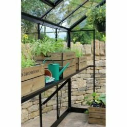 4' X 8' Halls Cotswold Birdlip Small Greenhouse In Black With Toughened Glass (1.47m X 2.56m) 25 4' X 8' Halls Cotswold Birdlip Small Greenhouse In Black With Toughened Glass (1.47m X 2.56m) -Garden Supplies Sales Shop v01590 eden birdlip 4x8 small greenhouse black interior min 1